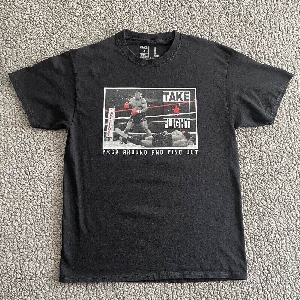 Mike Tyson Graphic T Shirt Men’s Large Short Sleeve Black Take Flight Faded